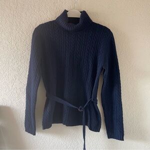 Lauren Ralph Lauren navy blue cable knit merino wool blend turtleneck sweater, L